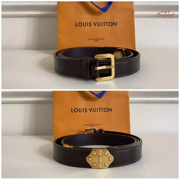 Authentic Louis Vuitton Amaranto Monogram Vernis Leather Gold Buckle Belt 75/30 - Picture 4 of 12